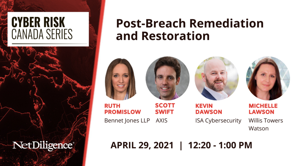 Post Breach Remediation and Restoration - faces of two male and two female industry experts. Panel presentation on April 29 in the afternoon