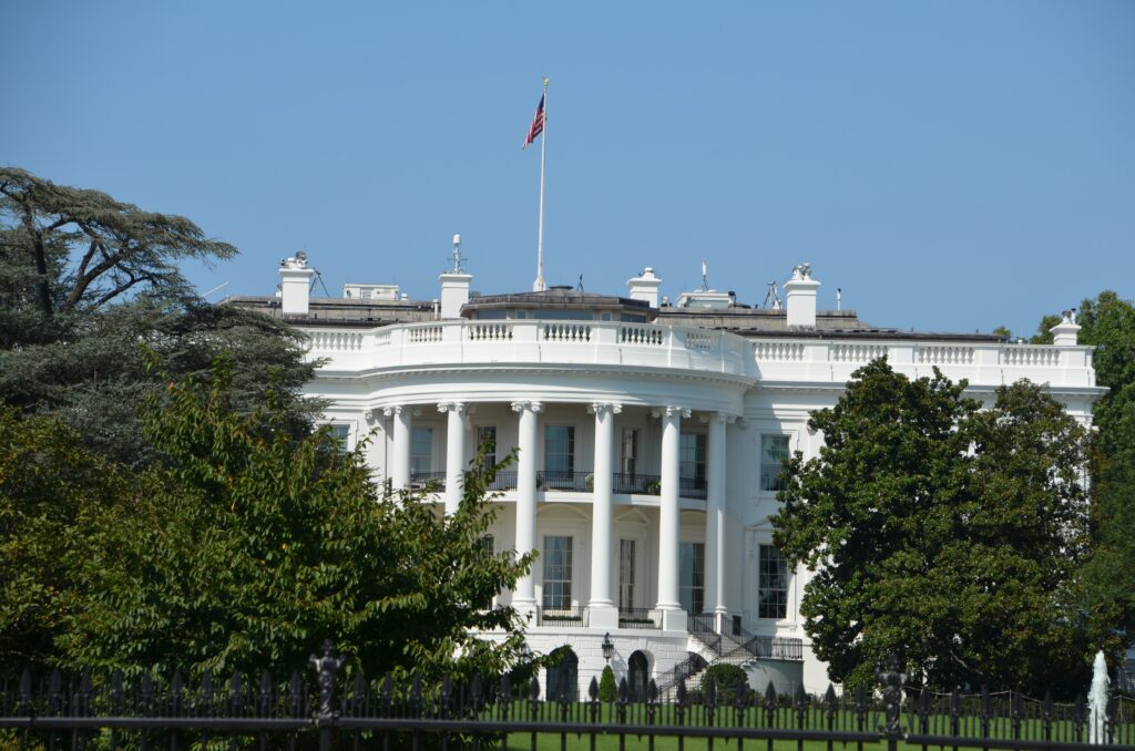 United States White House and surrounding trees