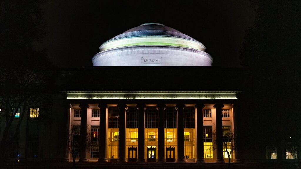 night time shot of MIT library
